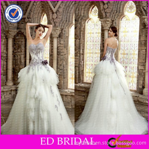 2015 Vintage Purple Flower Sash Lace-up Bodice Ruffled Tulle Dresses The Bride